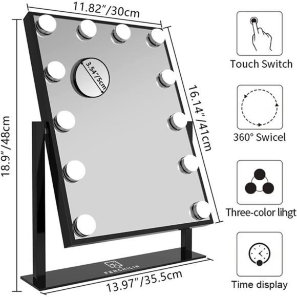 Lighted Makeup Mirror Hollywood Mirror Vanity Makeup Mirror with Light (Black) - Picture 6 of 6